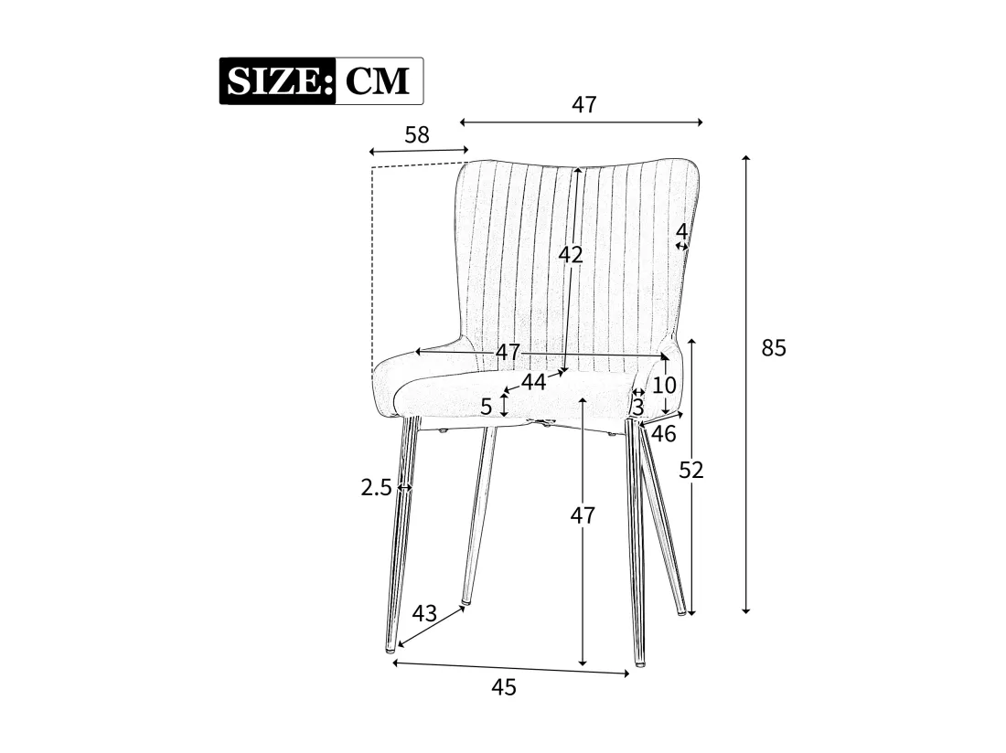 Lot de 4 Chaises en velours - avec pieds en métal doré - Beige