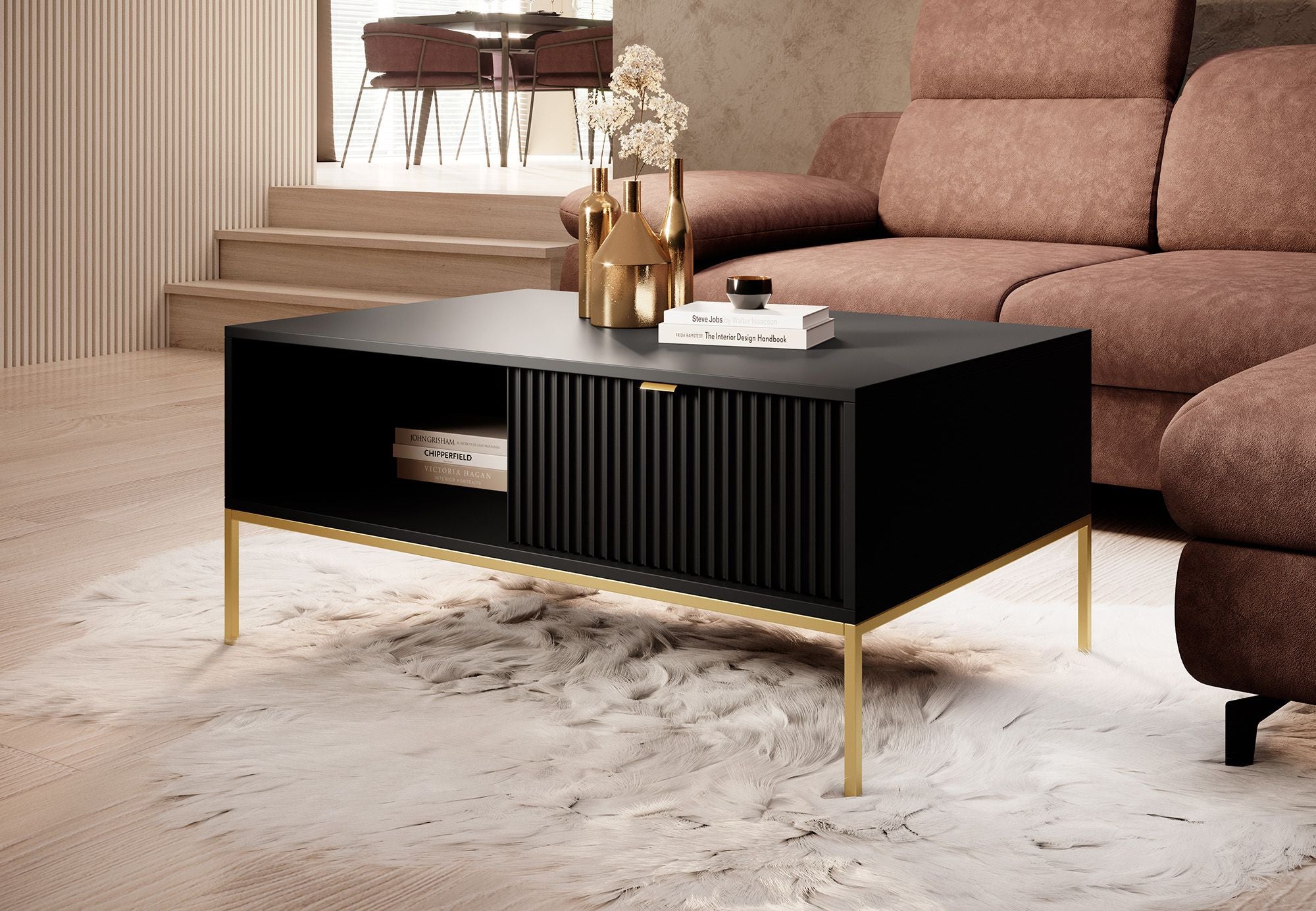 Navil 2 - Salontafel met 2 lades - Zwart - 104x68x46 cm