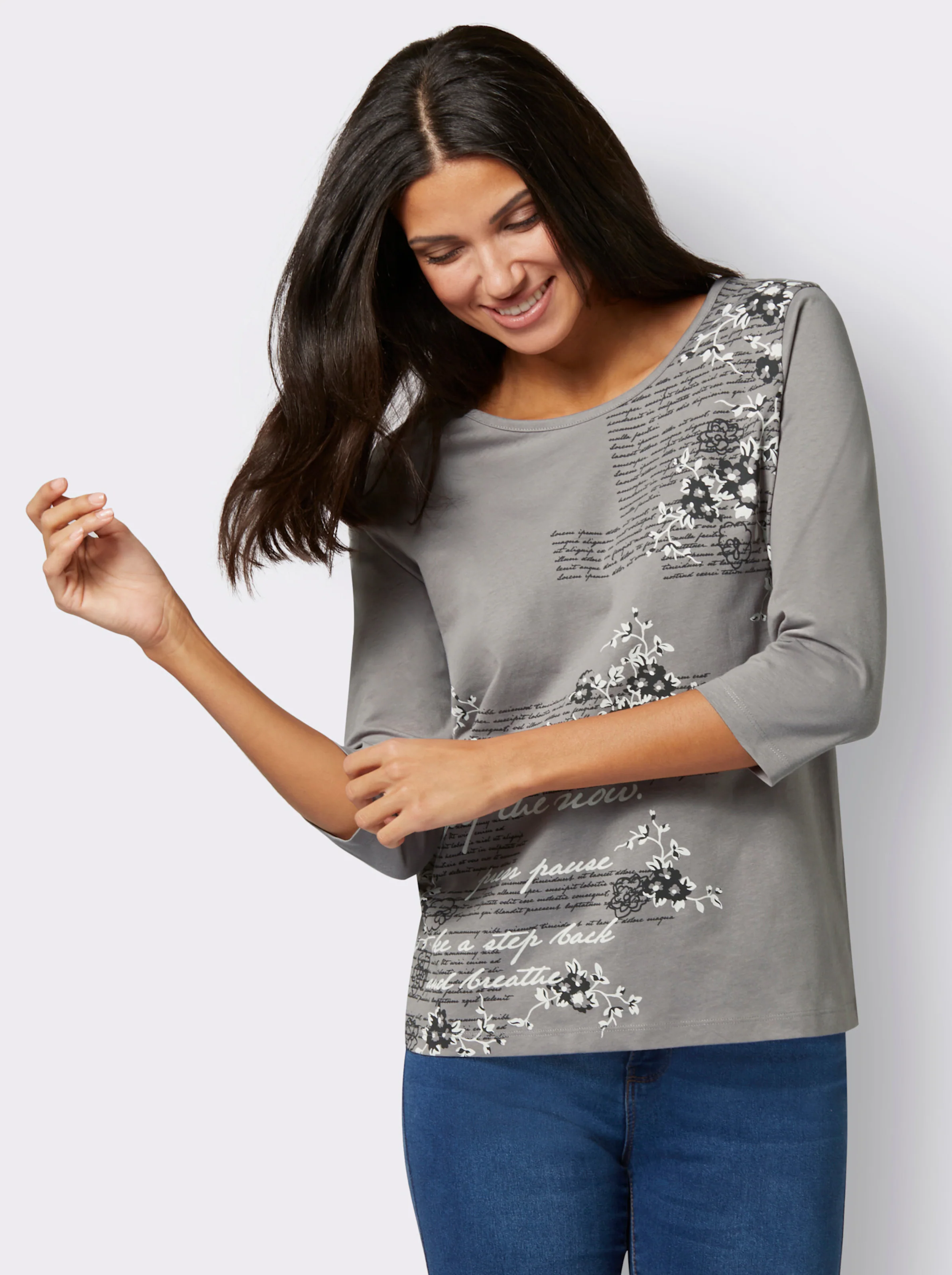 Rundhalsshirt mit platziertem Druck