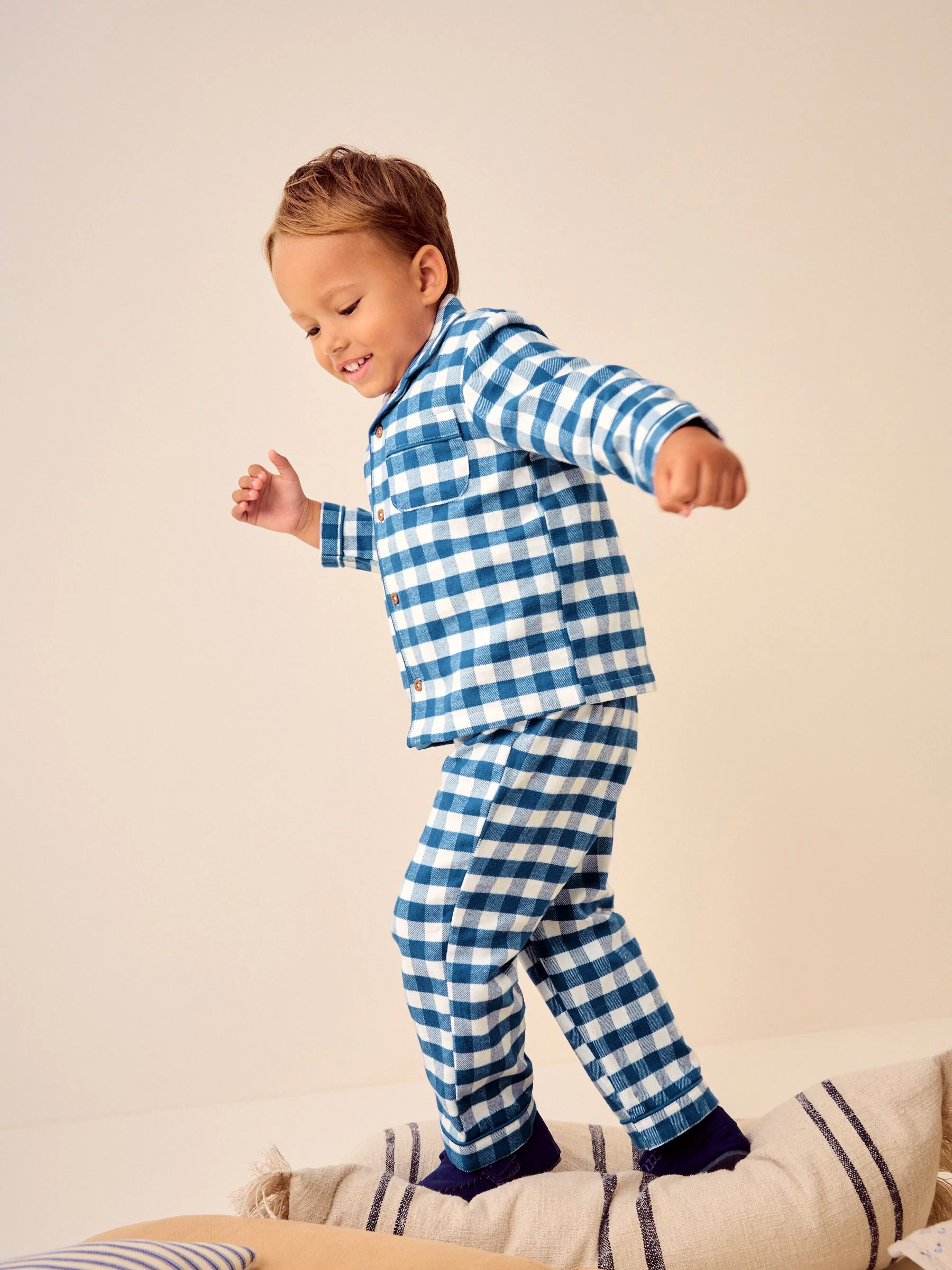 Blauw-wit geruit - Pyjama met knopen (9 mnd - 10 jr)