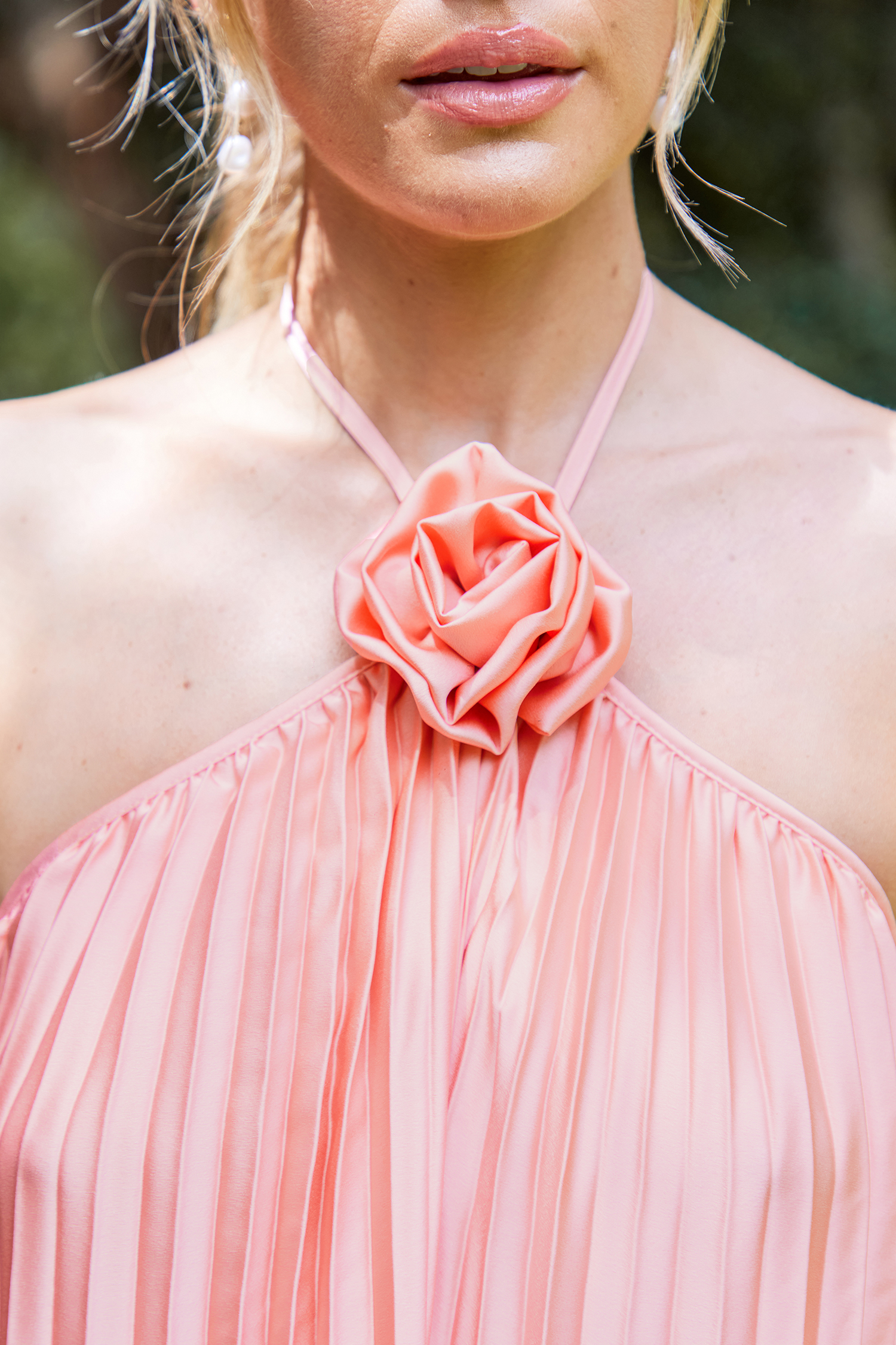 Robe mini à col licou plissé rose