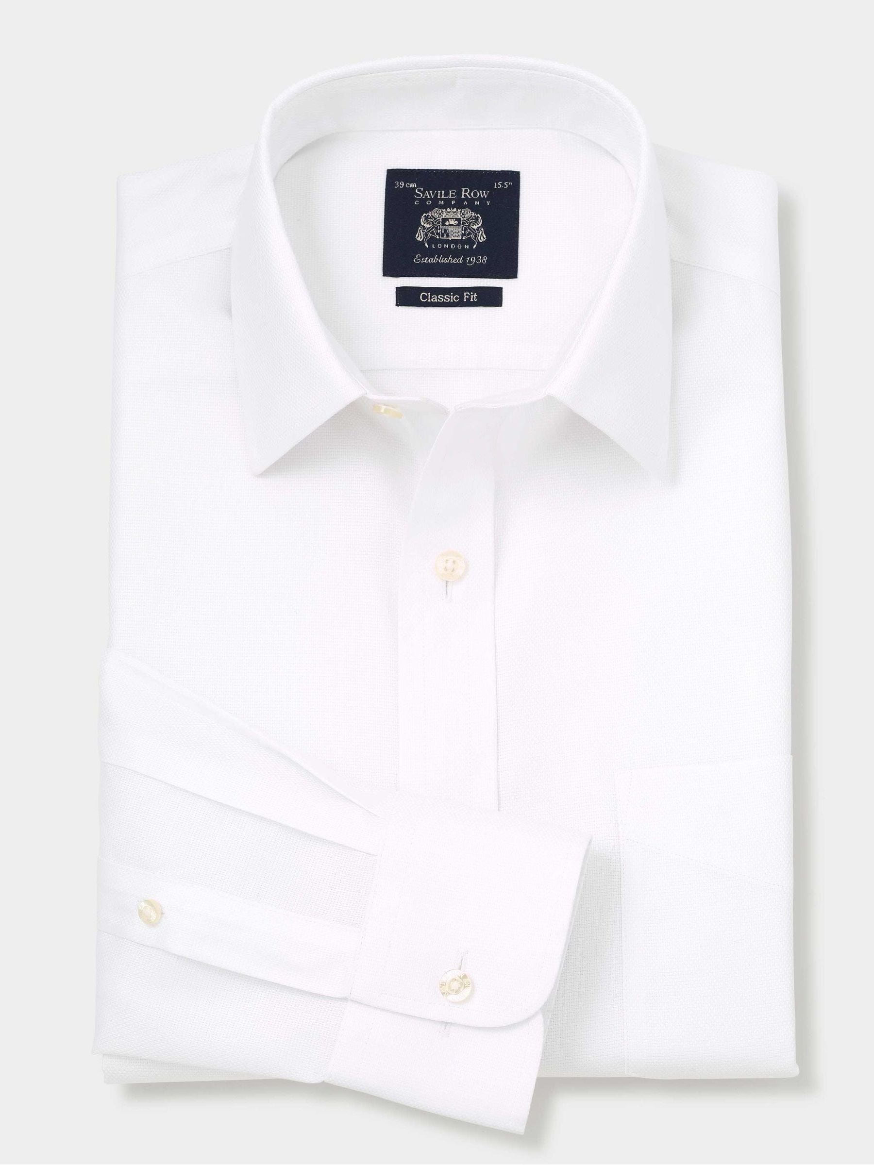 Wit - Savile Row Company klassiek model katoenen Dobby strijkvrij overhemd met enkele manchet