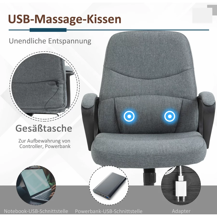 Vinsetto Bürostuhl mit Massagefunktion grau