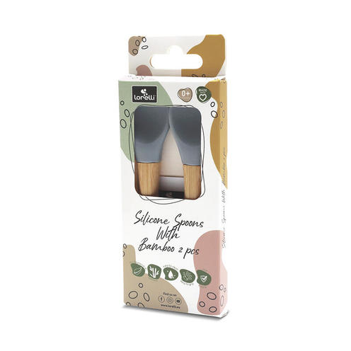 Lot de 2 cuillères en silicones manche bambou GRIS - LORELLI
