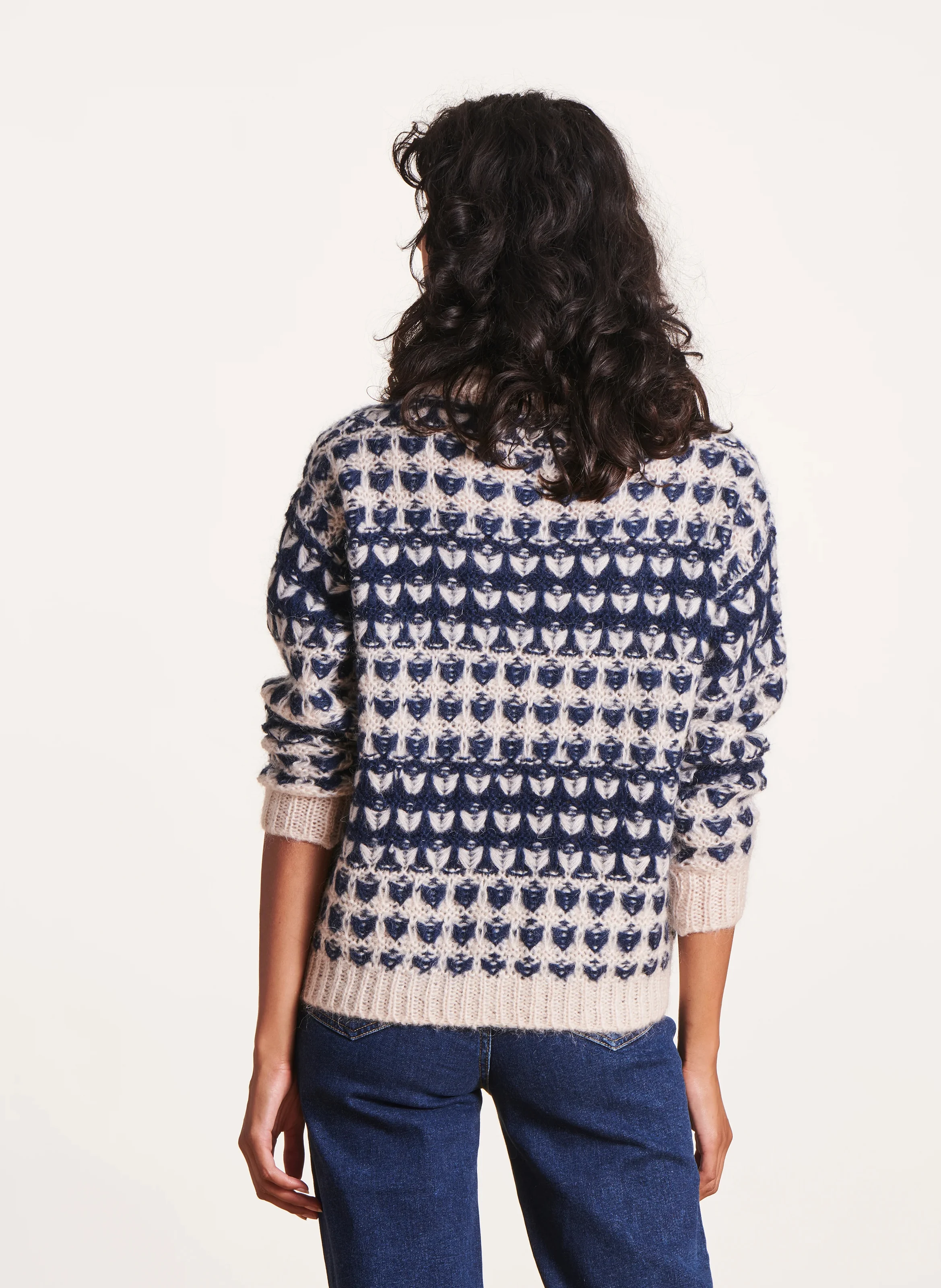 Pull col roulé en maille jacquard | Bleu