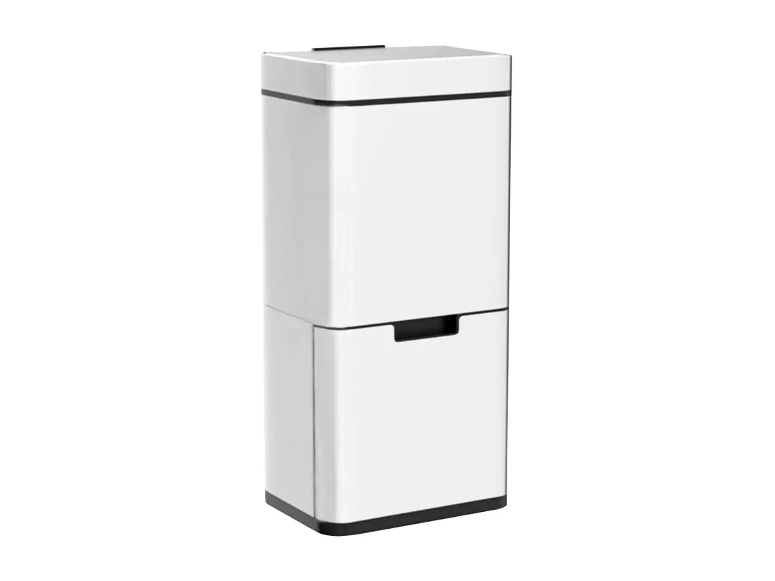 WELL HOME Poubelle de tri 62L (37L+25L), poubelle à 2 compartiments, ouverture automatique avec capteur, en inox, blanc