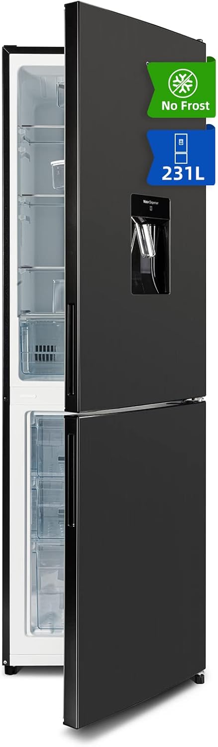 CHIQ Kühlschrank mit Wasserspender, Kühl-Gefrierkombination, No Frost, 231L(161/70L), 4-Sterne-Gefrierfach, Temperaturregelung, Frischhaltebox, LED-Licht, 170cm Höhe, FBM228NE4DE