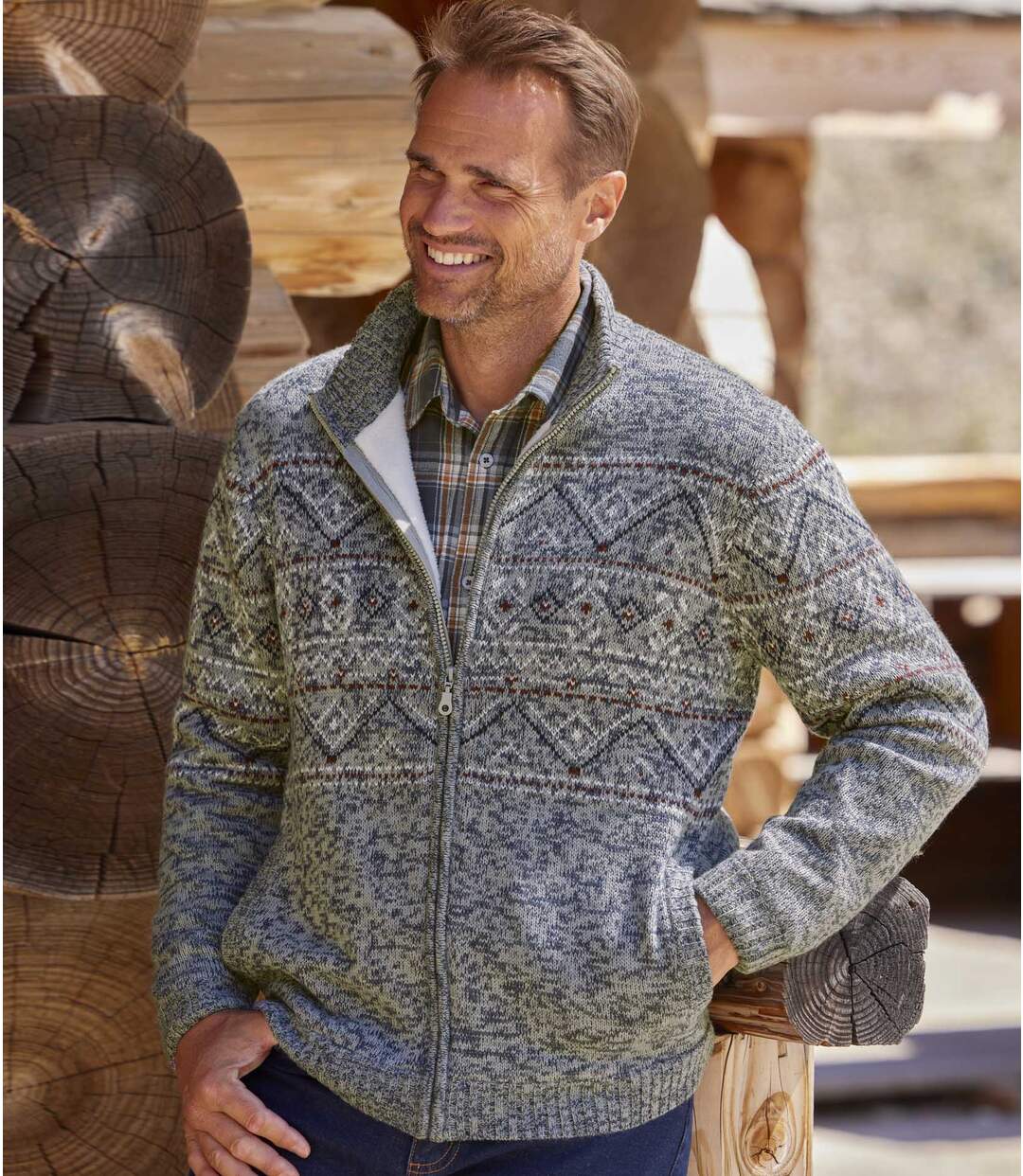 Blouson Tricot Jacquard Doublé Sherpa