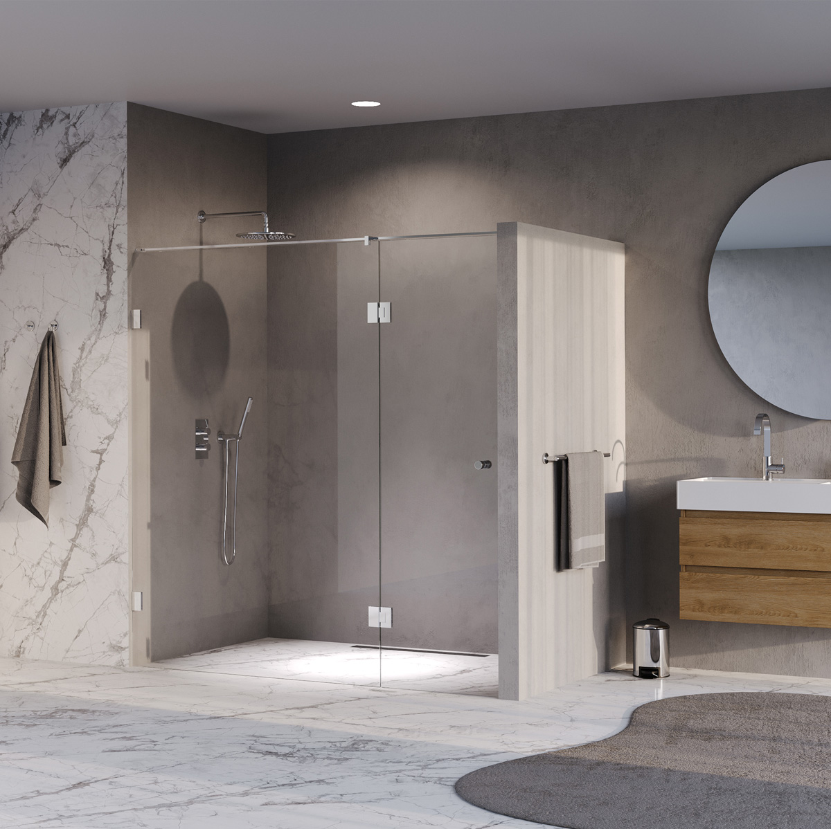 Brauer Void Carving profielloze nisdeur 190cm met draaideur 70cm aan glas chroom