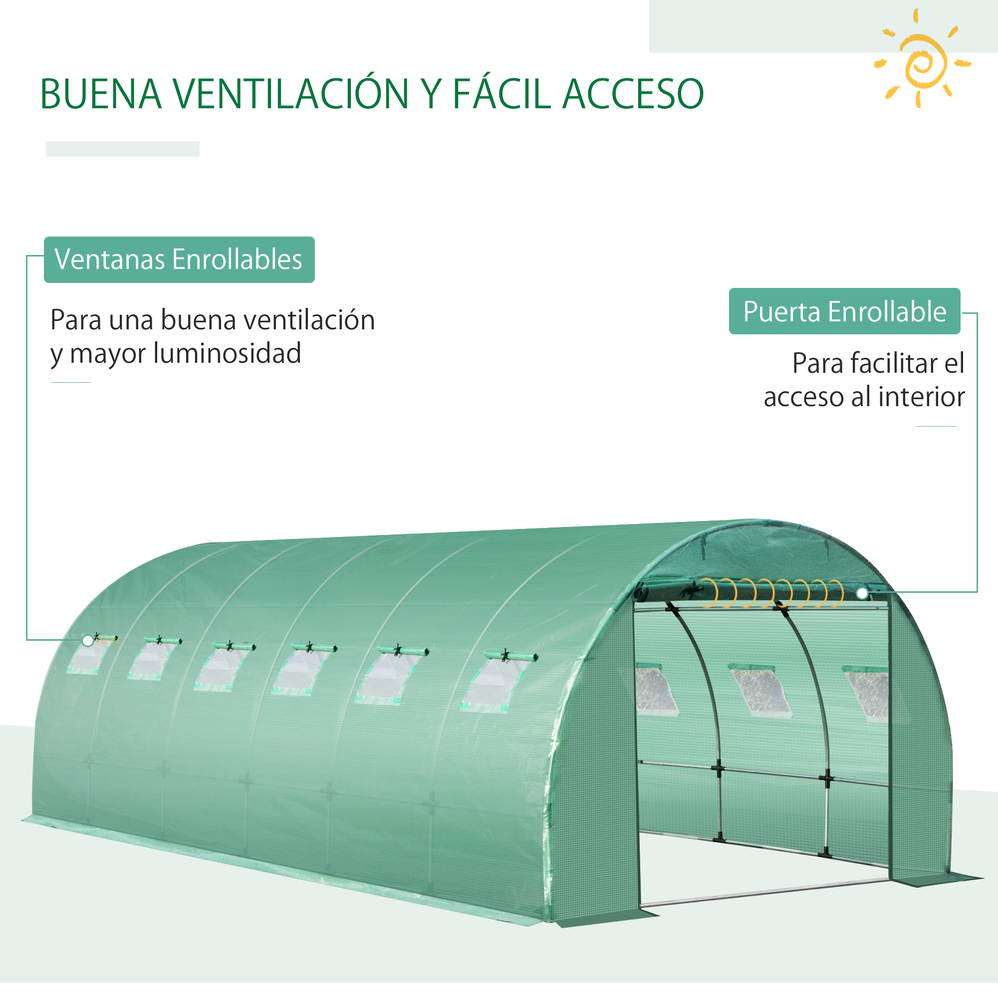 Cobertura de substituição para estufa túnel Outsunny 6x3x2 m em polietileno com 12 janelas e porta de enrolar para proteção de plantas em jardins verdes.