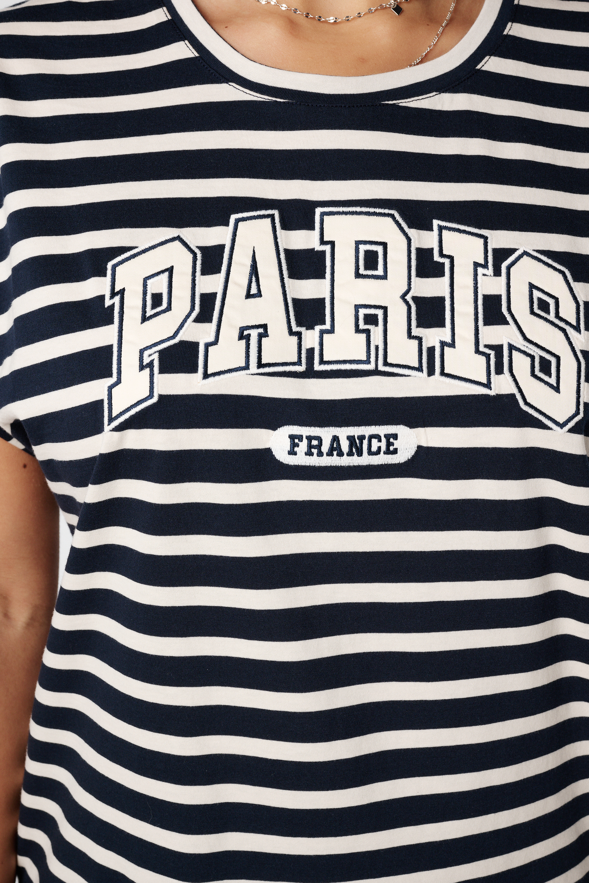 Gestreept t-shirt met opdruk Multi Navy blauw