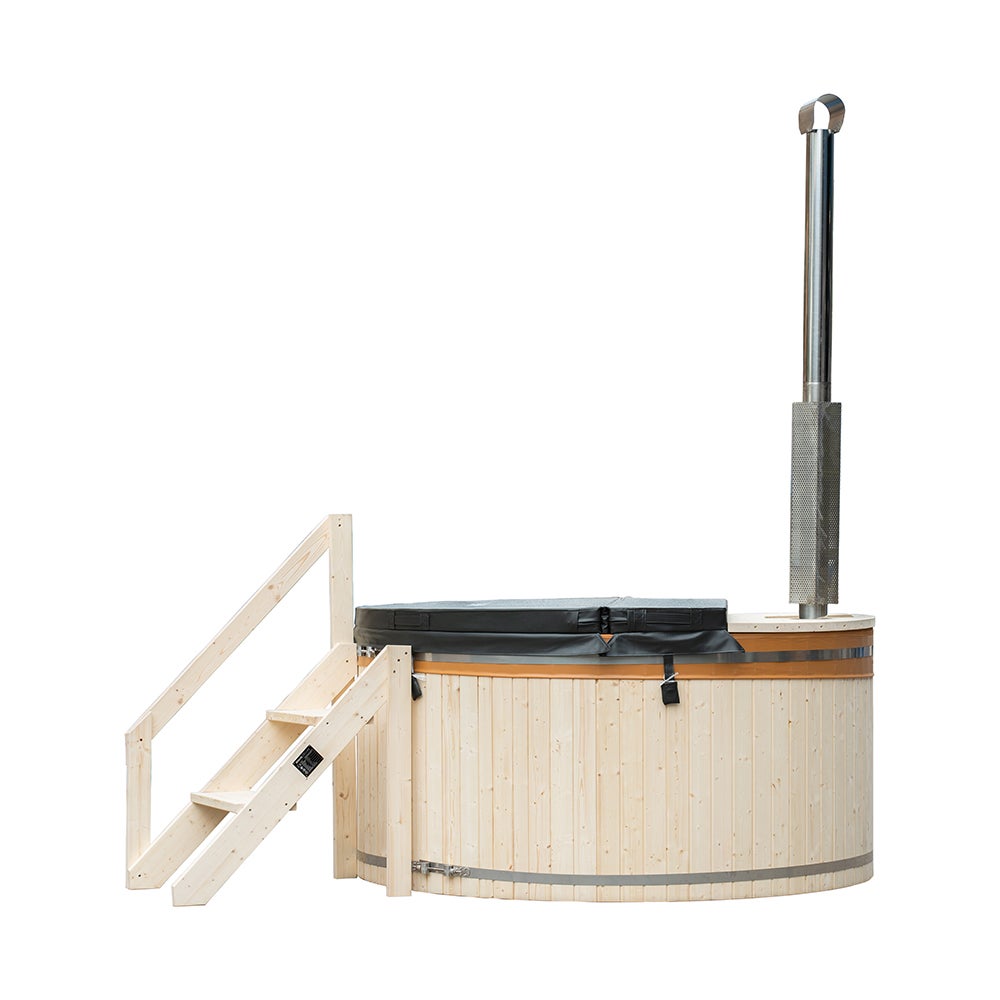 Home Deluxe - Hottub SKANDI - Maat L, ⌀ 210 cm, Buitenhoogte 100 cm, Noords sparrenhout, incl. afdekking, traptreden en verwarming | Badkuip, hottub, whirlpool