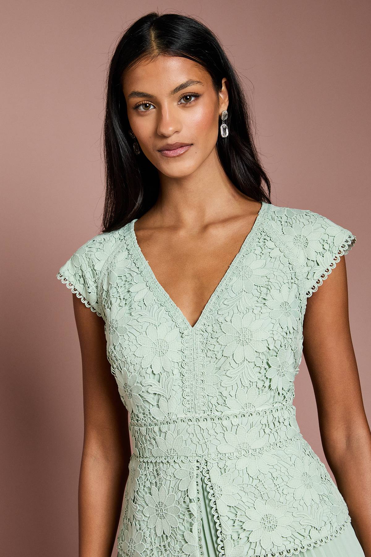 Coast Robe Midi Petite à Décolleté en V avec Corsage en Dentelle et Basque