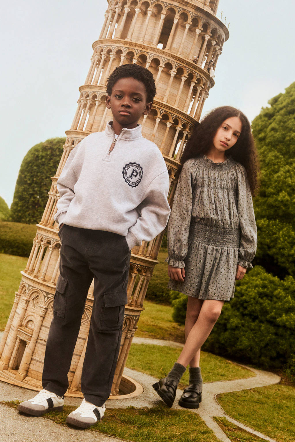 Mango Kids gebloemde jurk grijs/groen
