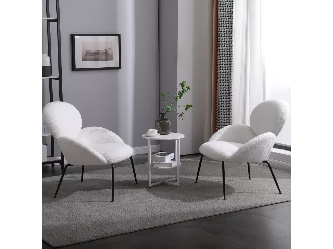 Chaise De Maquillage En Velours Teddy Avec Pieds En Métal, (blanc)