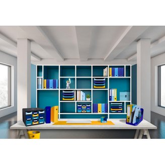Porte-revues exacompta mag-cube bee blue plastique recycle a4+ oeillet de prehension coloris bleu marine