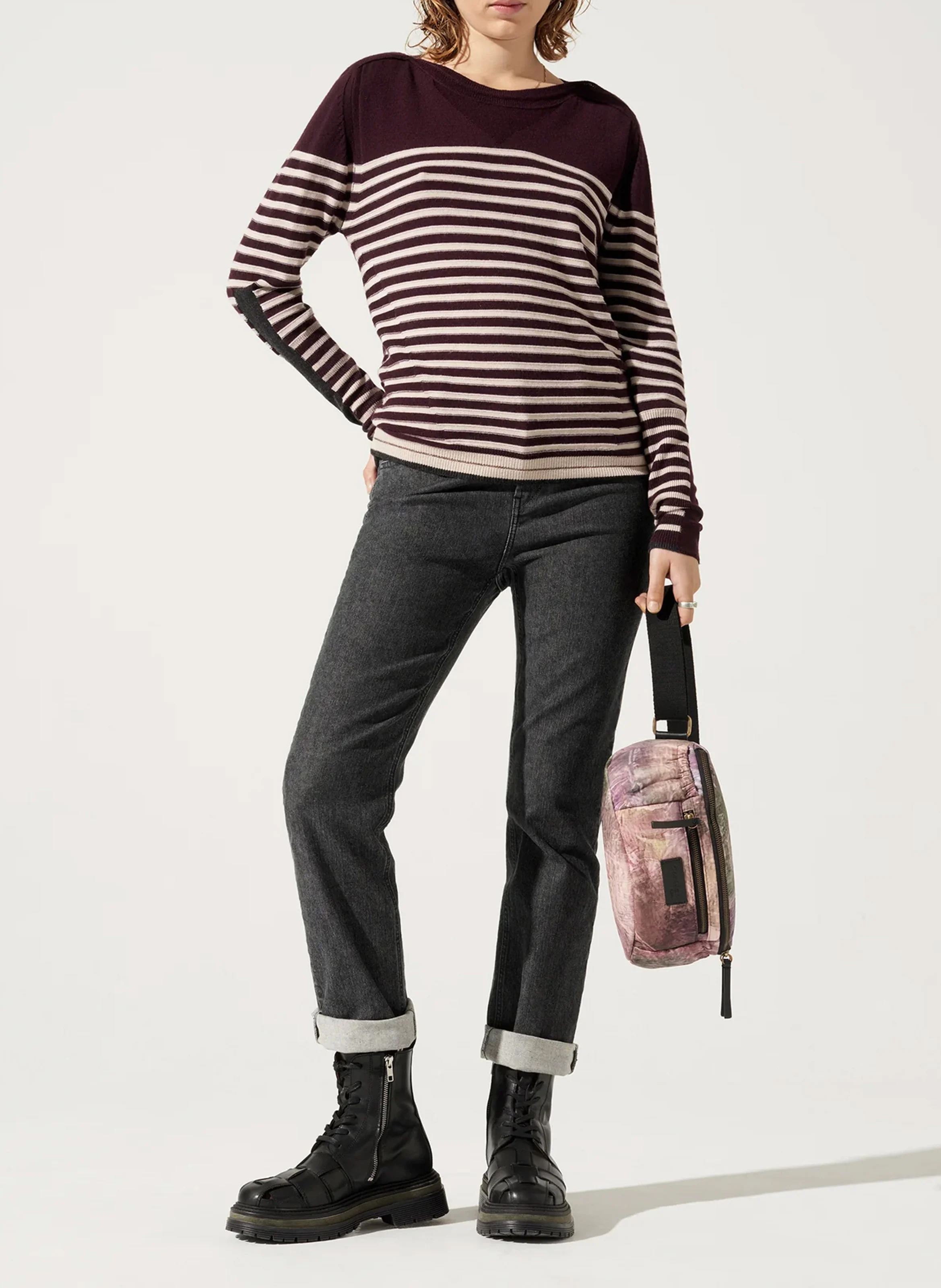 Pull marinière en laine mérinos | Violet