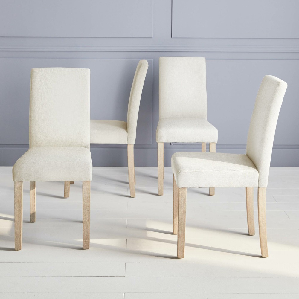 Lot de 4 chaises - rita - chaises en tissu. Pieds en bois cérusé. Beige