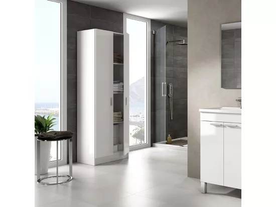 Colonne salle de bain Suspendue avec 1 Porte couleur blanc brillant - Longueur 30 x Hauteur 85 x Profondeur 25 cm