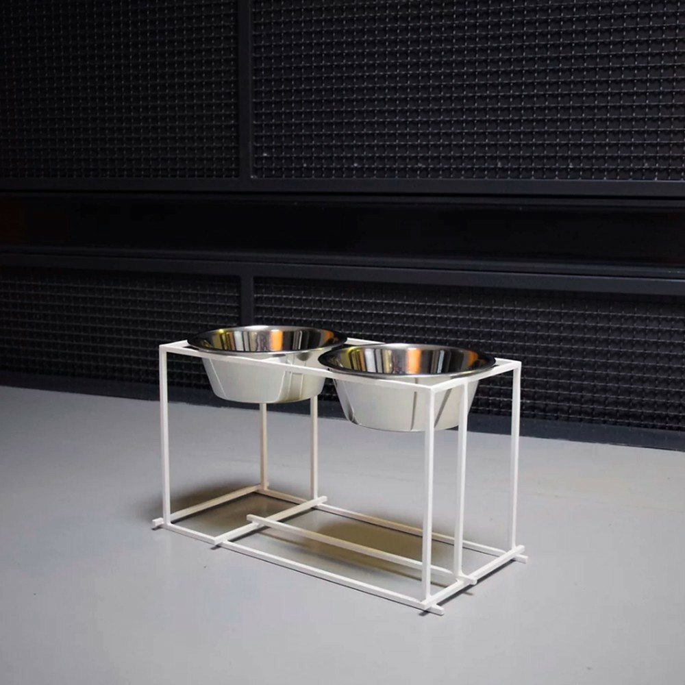 Arum - set 2 gamelles surélevées, grand chien, socle design blanc 42,5x21x25,5cm