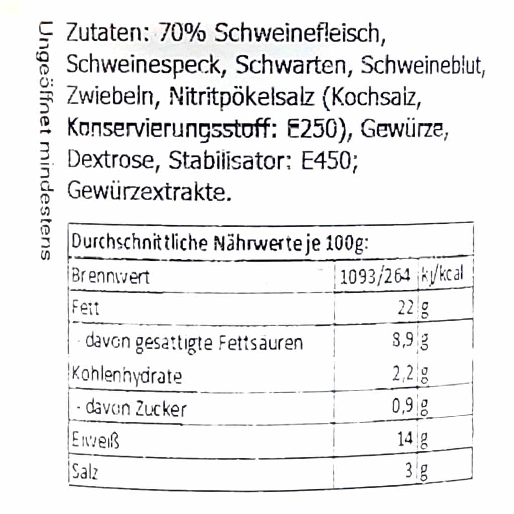Grasmehr Hausmacher Schinkenrotwurst 200g MHD:20.12.25