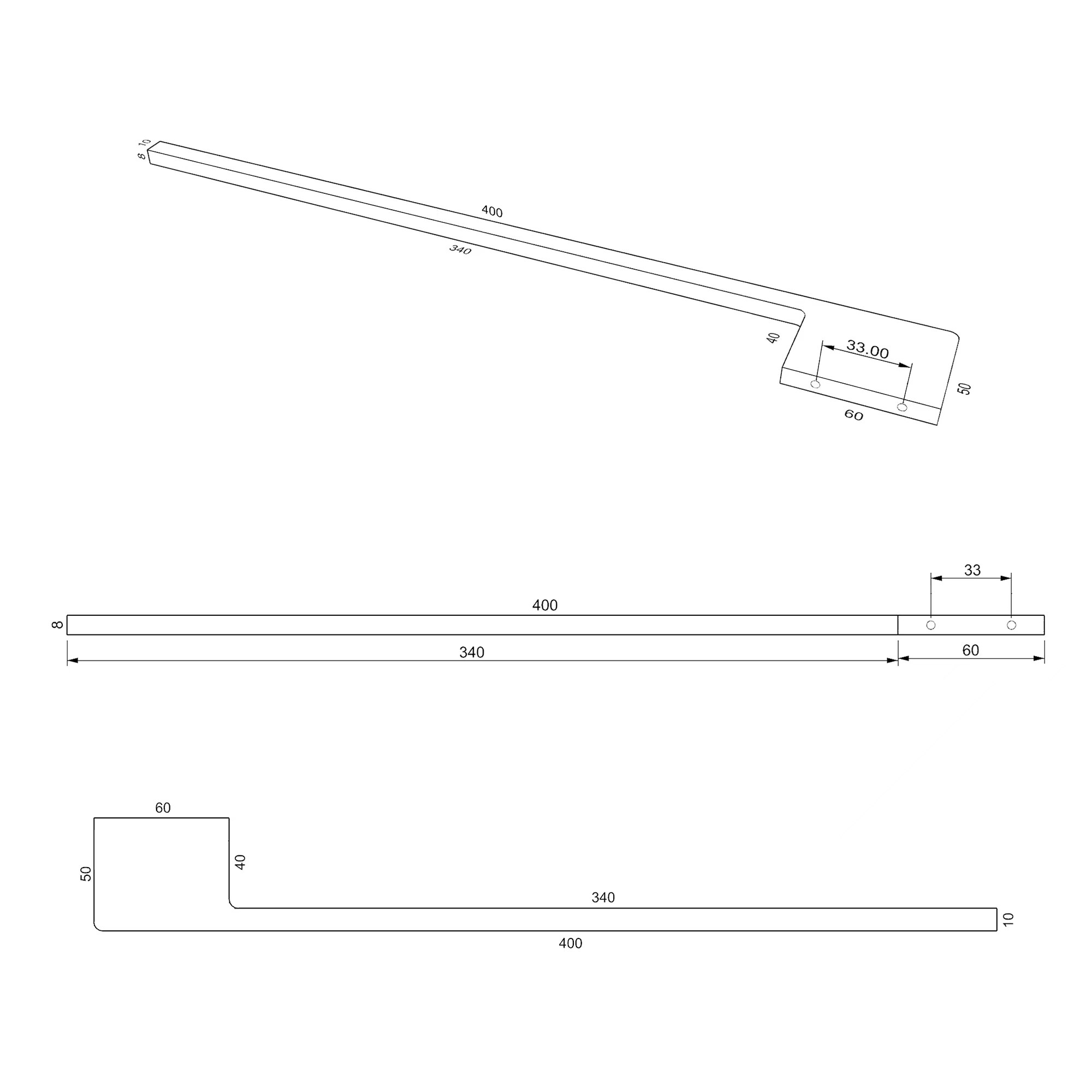 kalb | Handtuchhalter Slim für Waschtisch, schwarz, Aluminium, Länge: 400mm, Höhe: 8mm, Tiefe: 50mm