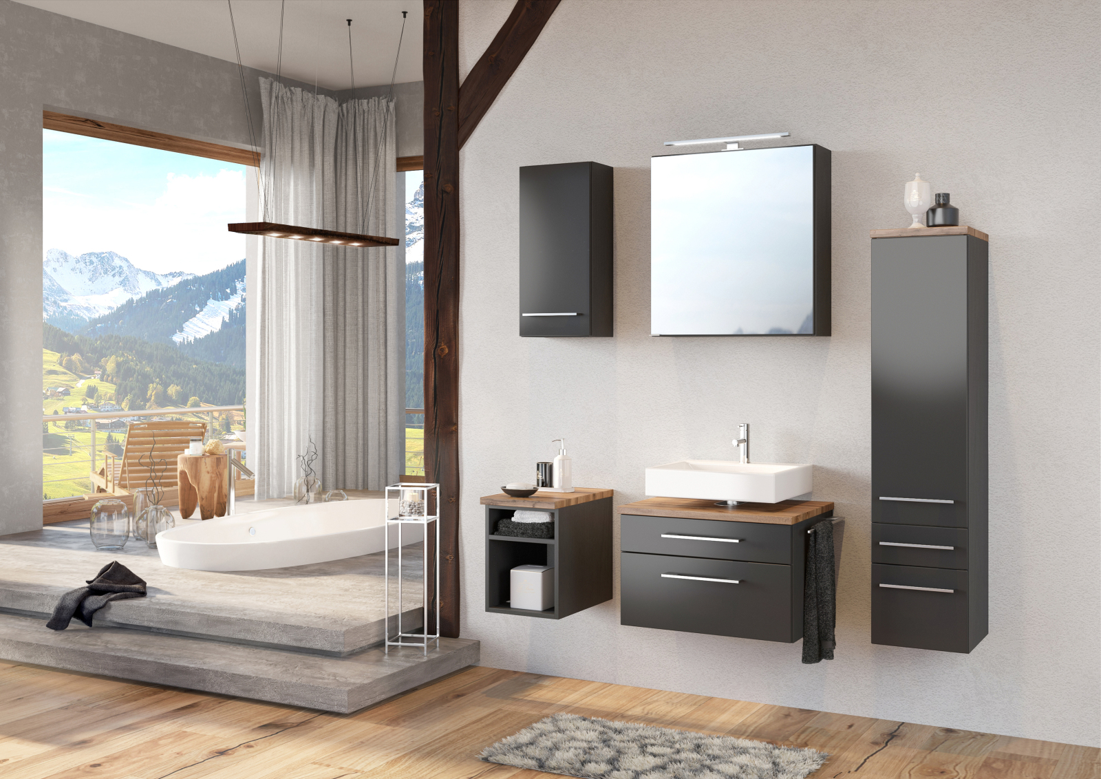 Spiegelschrank DAVOS - grafitgrau - 60 cm breit