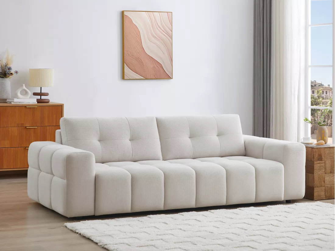 Canapé 3 places en tissu texturé beige SOPELANA