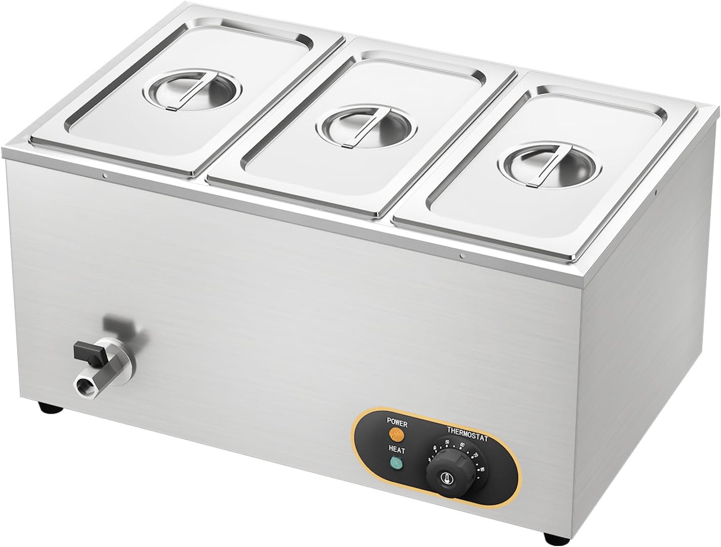 Bain Marie Speisenwärmer Wasserbad Gastro GN-Behältern 1/3 * 3 Warmhalter Edelstahl mit Ablaufhahn 1500W