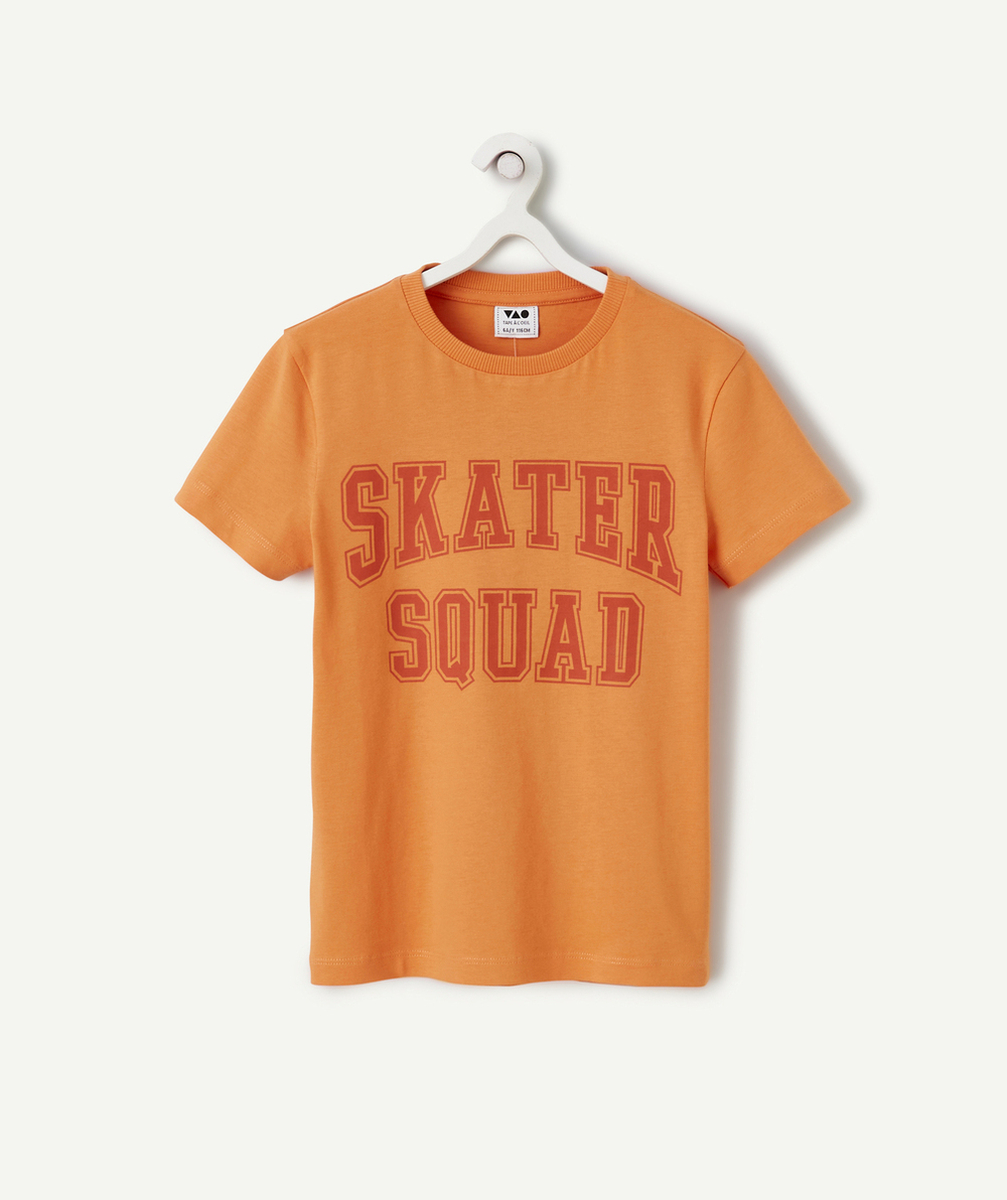 T-SHIRT MANCHES COURTES GARÇON ORANGE EN COTON BIO THÈME CAMPUS