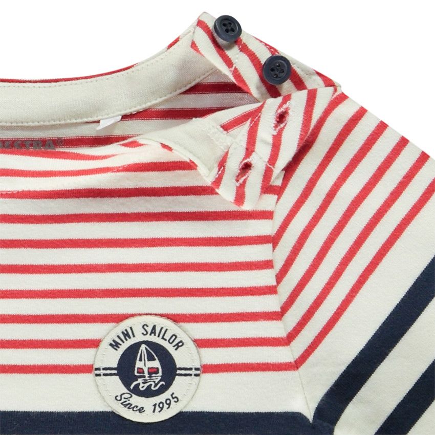 T-shirt manches longues esprit marinière pour bébé garçon - Ecru