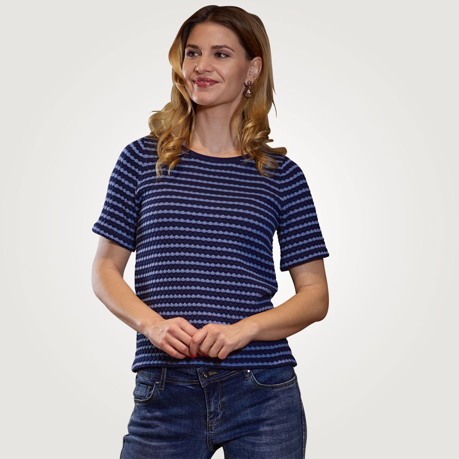 Jacquard T-Shirt in Streifen-Optik