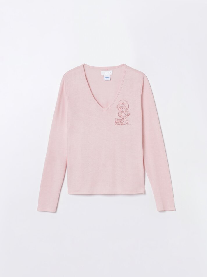 Conjunto de pijama estampado dos Smurfs IMPS - Rosa claro
