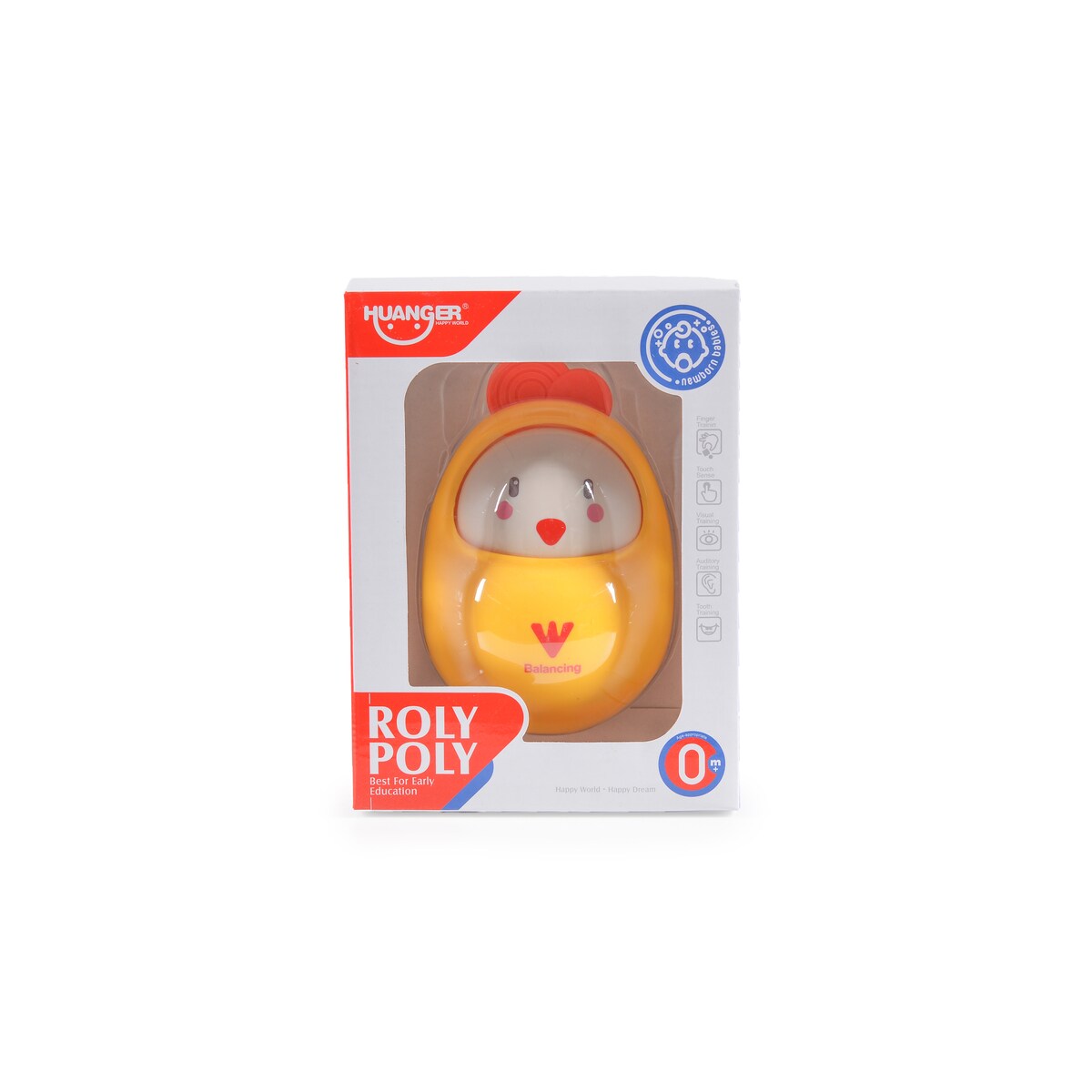 Moni Babyspielzeug Roly Poly Rassel, balancierendes Ei, Beißring, ab Geburt gelb