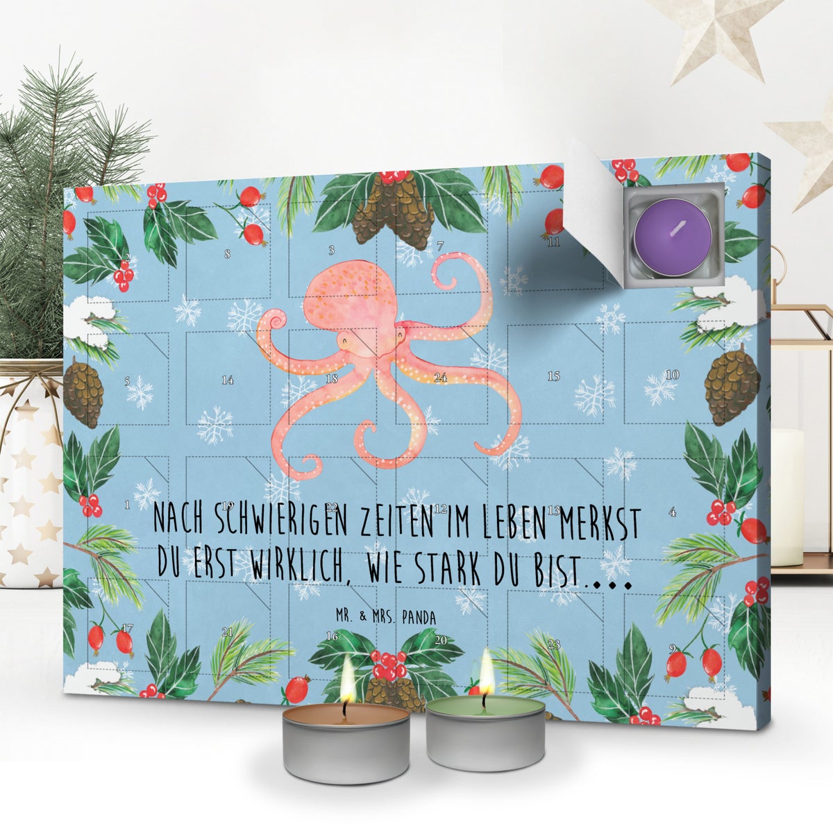 Mr. & Mrs. Panda Geurkaars Adventskalender Octopus - Pastelblauw