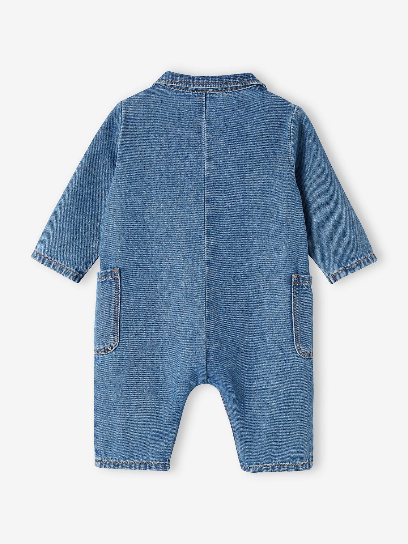 Macacão jeans para bebê cor pedra