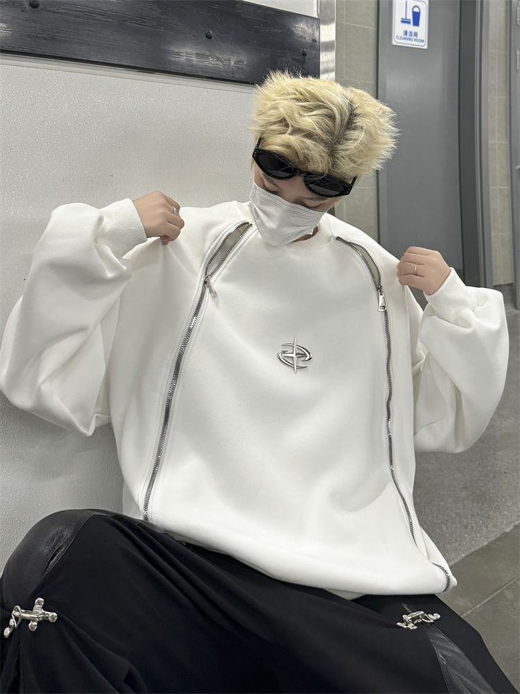 Plummie - Sweatshirt met ronde hals en ritsdetail