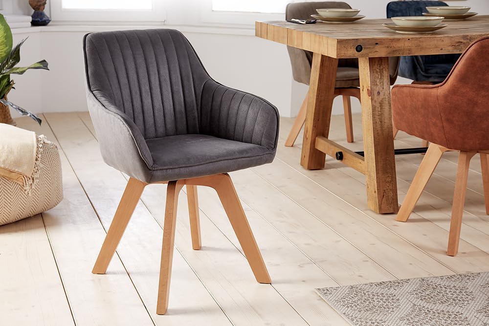 Riess Ambiente Drehbarer Design Stuhl Livorno Vintage grau Buchenholz Beine Esszimmerstuhl Küchenstuhl Besucherstuhl
