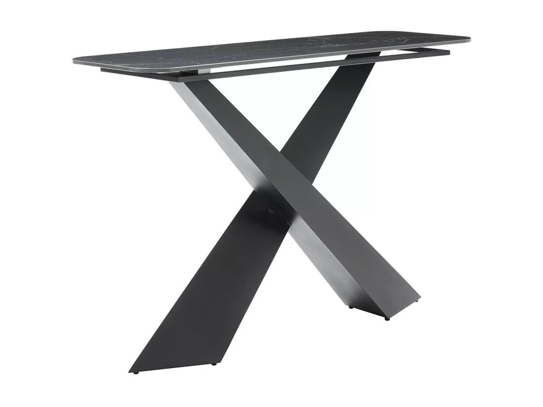 NAJMA - Console Plateau Céramique Marbré Noir Pieds Métal Noir