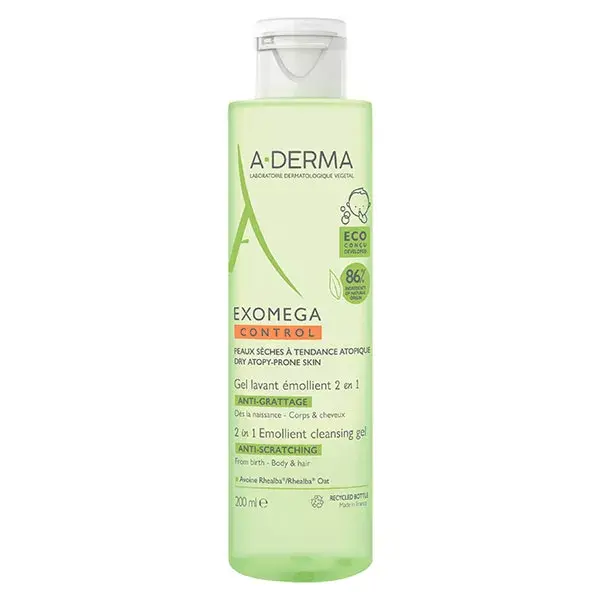 A-Derma Exomega Control Gel Lavant Émollient Anti-Grattage 2 en 1 200ml