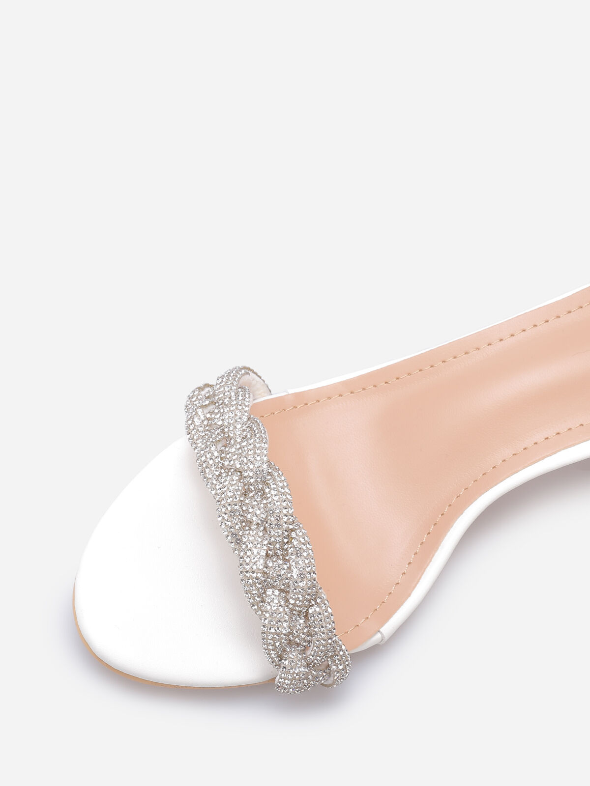 Sandales à bride tressée en strass- Blanc