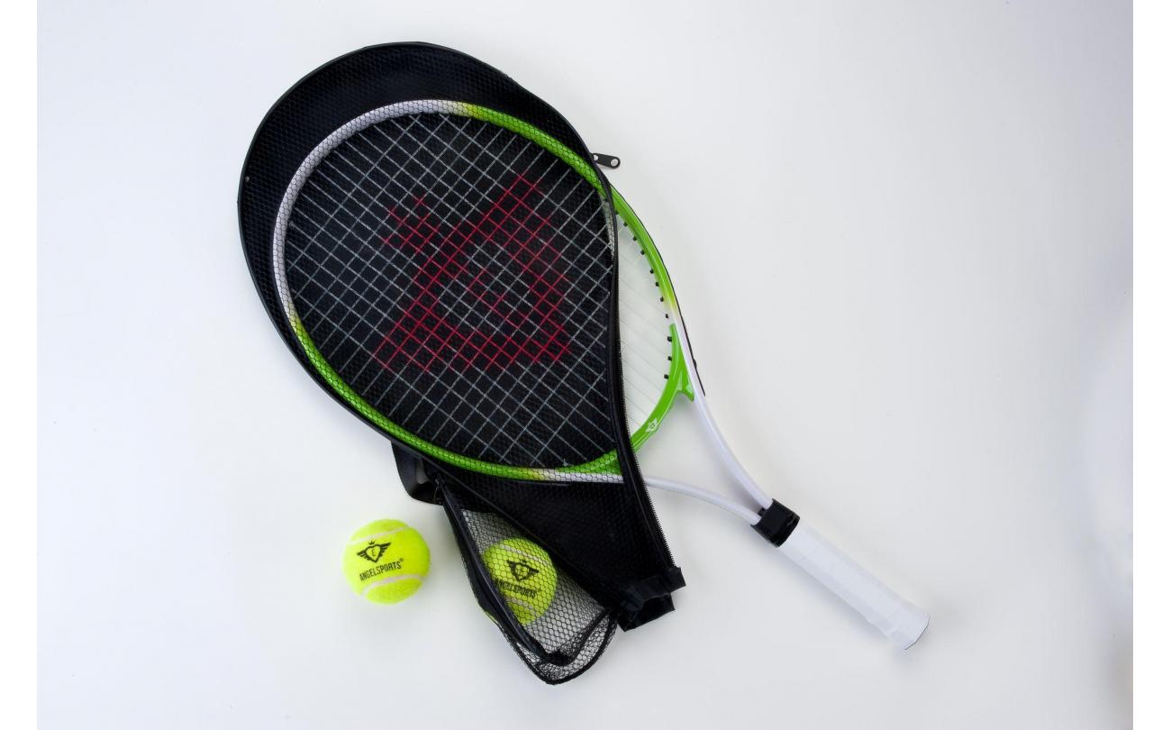 Tennisracket met 2 ballen in hoes Groen/wit