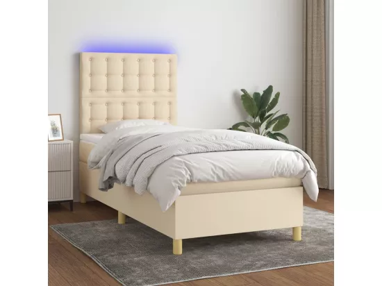 Sommier tapissier avec matelas et LED Crème 90x190 cm Tissu