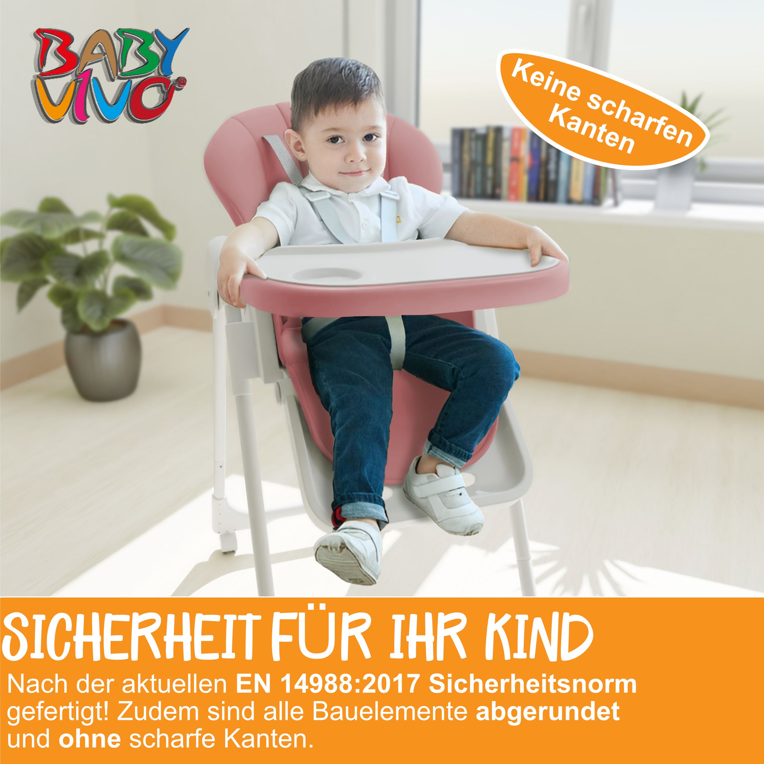 Baby Vivo Design Kinderhochstuhl aus Kunststoff - Tippy in Bubblegum