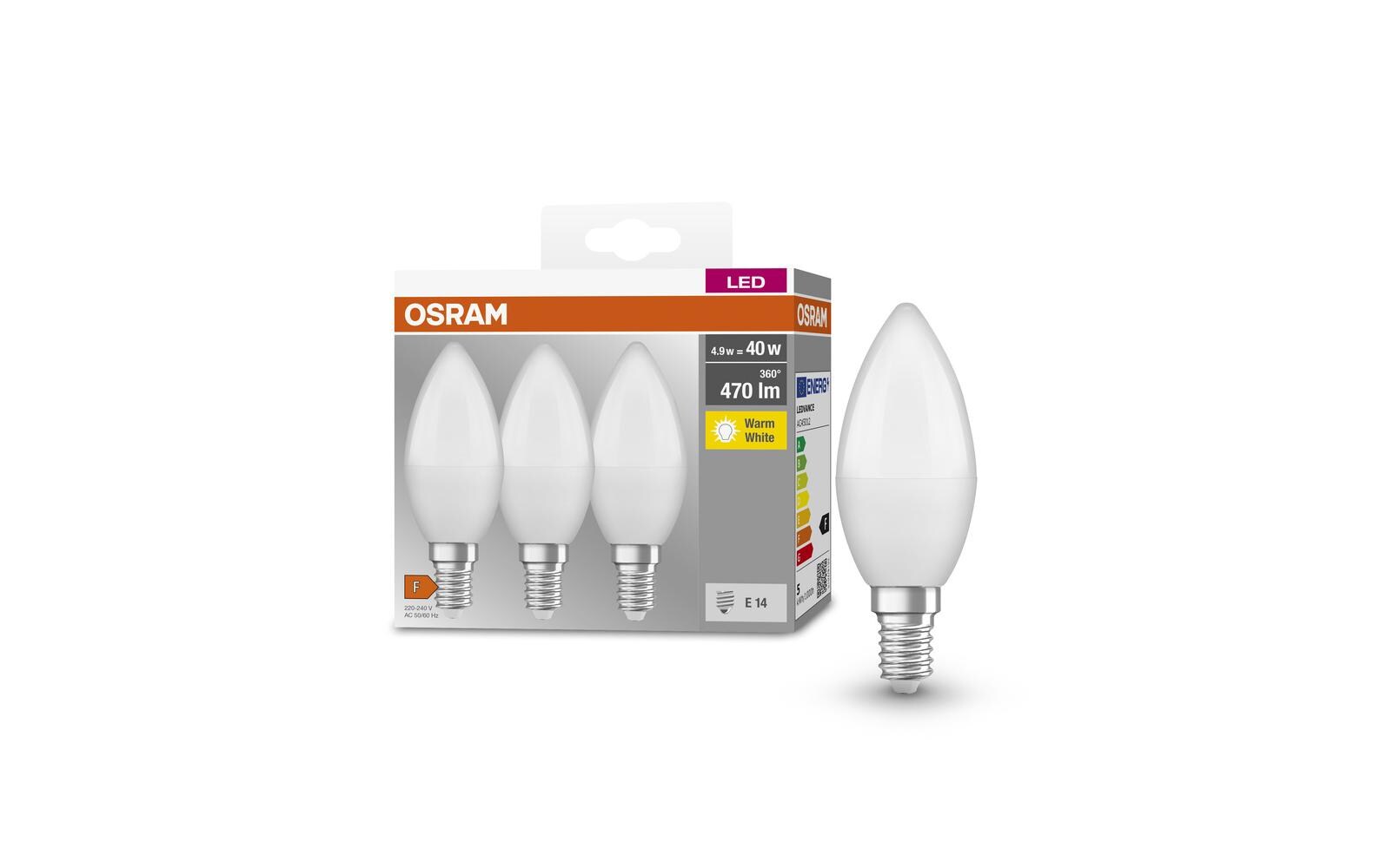 Lampe LED BASE CLASSIC B 5W, E14, Warmweiss, 3 StückLED-Lampen, klassische Minikerzenform