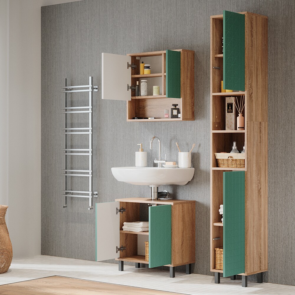 Vicco Badmöbel-Set Agasta sonoma, Badezimmerschränke 3D Optik