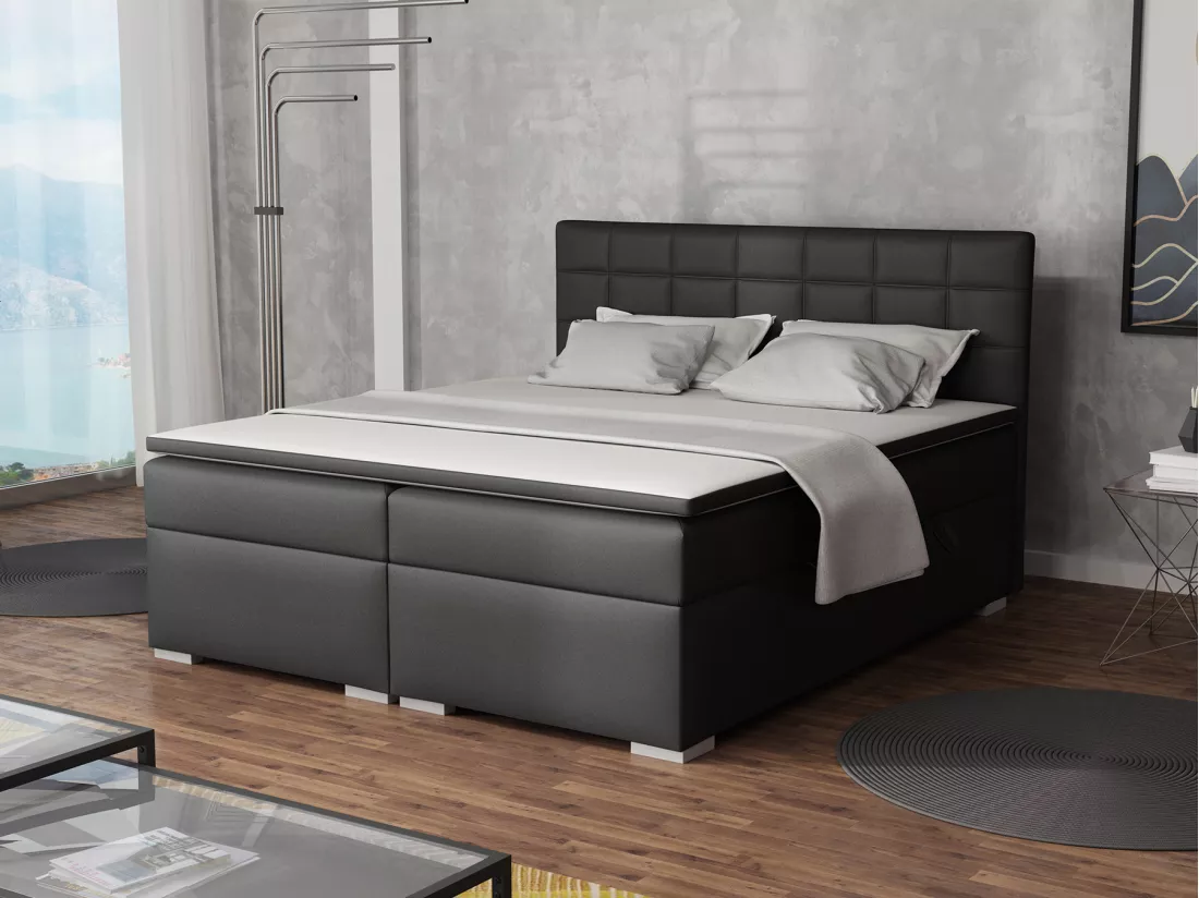 LIT BOXSPRING avec rangements pour la literie Torland, 140x200 cm, Soft 11 (Noir)