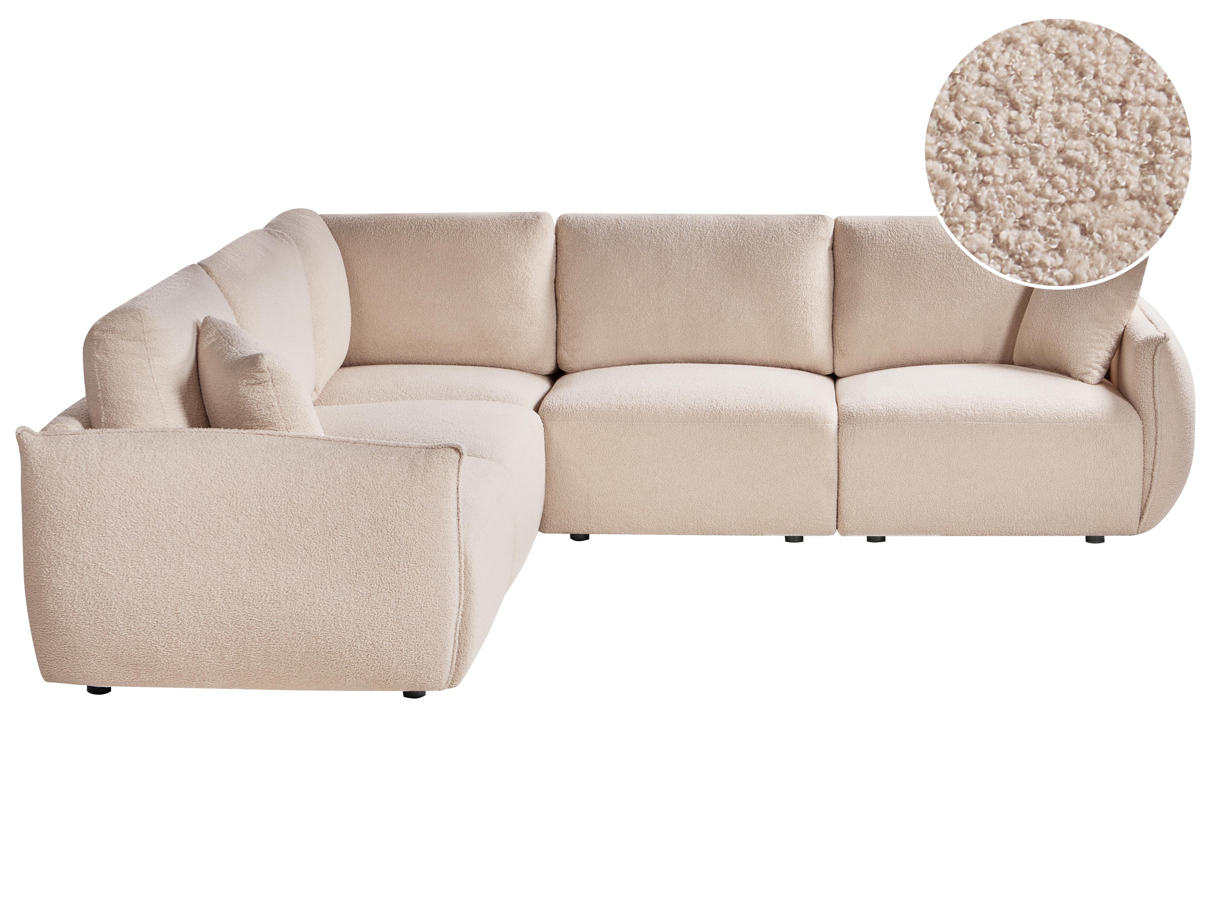 Modulaire hoekbank 5-zits MESNALI Bouclé Beige rechtszijdig