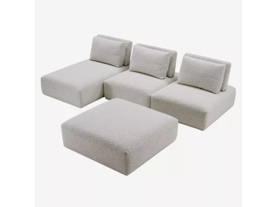 HABITAT - Canapé 3 places modulable en tissu bouclette avec dossier avance-recule et repose-pieds - Gris perle - Rudolf