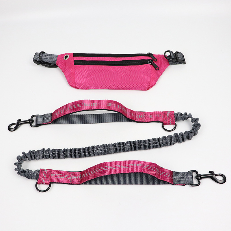 Bauchgürtel Sport Tasche mit Elastischer Bungee Hundeleine   Reflektoren - Pink